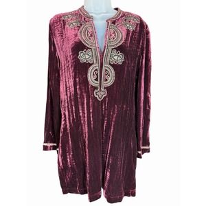 Chico's Embellished Velvet Tunic Top Size 0‎ (S) Purple Plum Beaded Boho Holiday